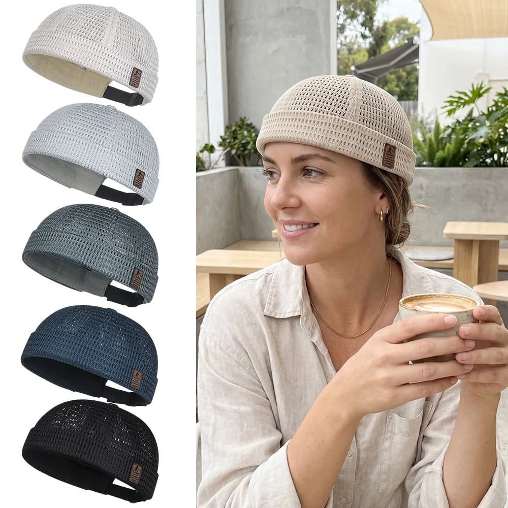 Men Breathable Quick Dry Mesh Skullcap Hat Summer Brimless Adjustable Sun Cap❥ - Image 5 of 7